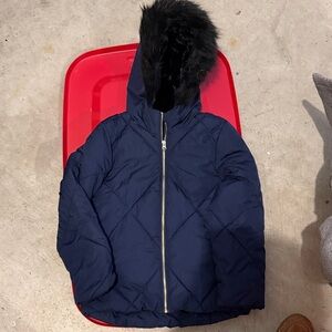 Old Navy Girls Navy Puffer Jacket with Faux Fur Hood - never worn!